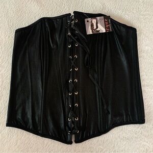 Women’s Large COQUETTE Black Stretchy Lace Up Strapless Zip Back Corset Top NWT